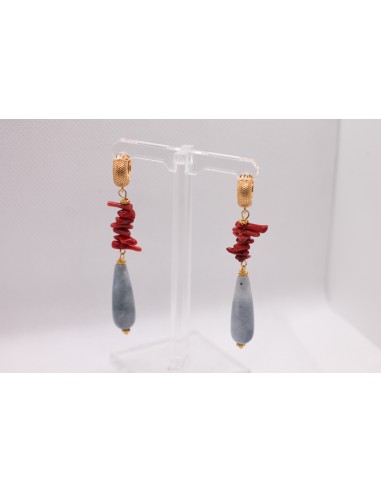 Pendientes coral piedra natural grande celeste