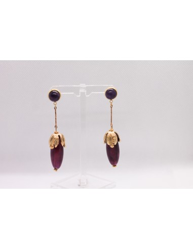 Pendientes bellota de piedra natural  (morado)