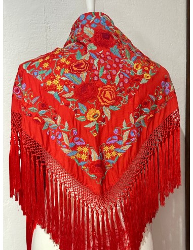 Mantón rojo pimiento flor chica