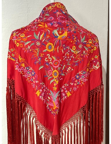 Mantón rojo pajaritos