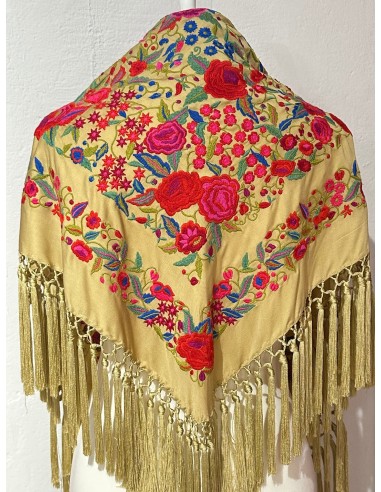 Mantón mostaza claro de flor chica