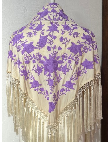 Mantón blanco y lila