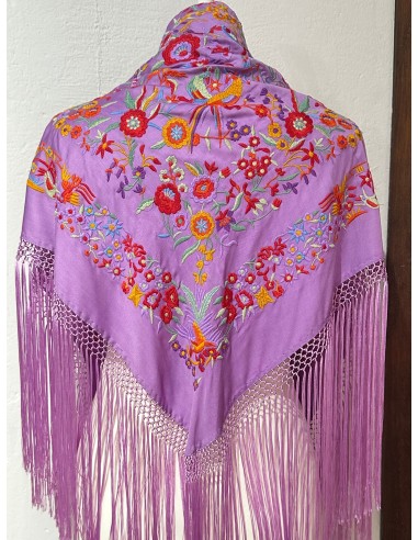 Mantón malva pajaritos