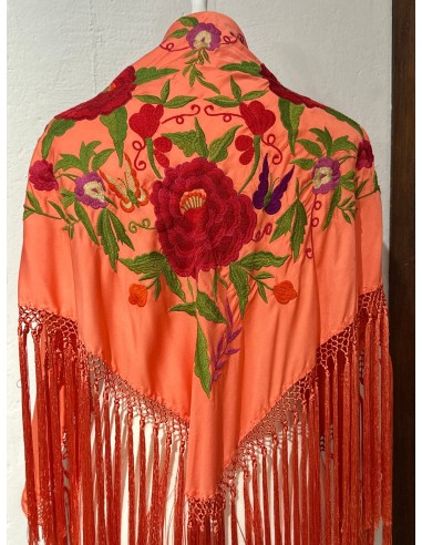 Mantón naranja flor grande