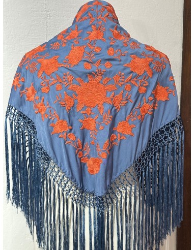 Mantón azul grisáceo y naranja