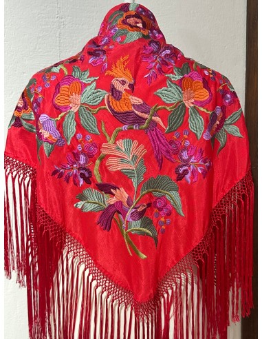 Mantón loro en rojo coral