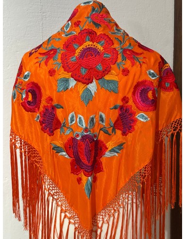 Mantón tres hojas en naranja