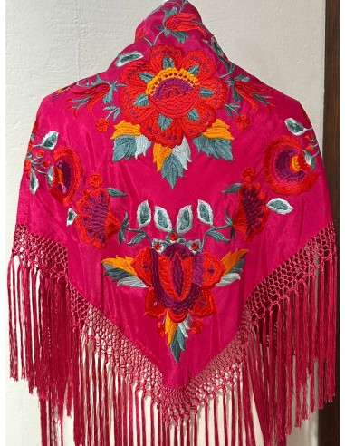 Mantón tres hojas en rosa fucsia