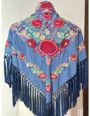 Mantón clavel azul cielo