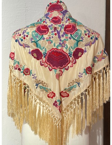 Mantón clavel marfil